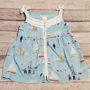 Janie and Jack Blue Pleated Seaside Sailboat Top Girls Size 3T
